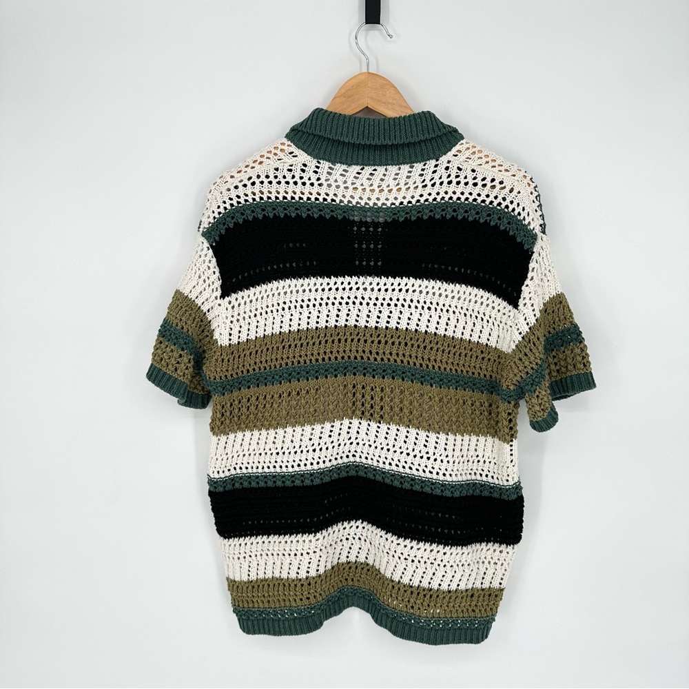 Zara Colorblock Striped Button Down Crochet Knit Polo Cardigan Sweater, Medium - Picture 12 of 14